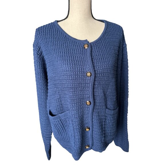 Prettygarden Navy Cardigan Long Sleeve Button Down Sweater Pockets Acrylic XL - Picture 2 of 5